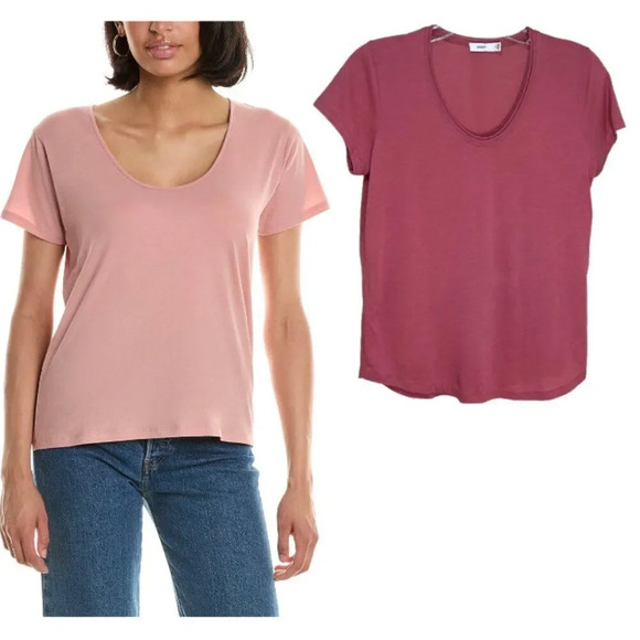 Vince Tops - Vince - Women's Pima Cotton T-Shirt, Scoop Neck, Short Sleeve - Pink, X-Small